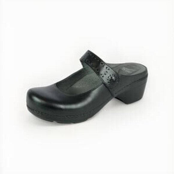 Dansko Black Solitaire Leather Mary Jane Clog Open Back Slip-On Size 38 US 8 - Picture 1 of 11